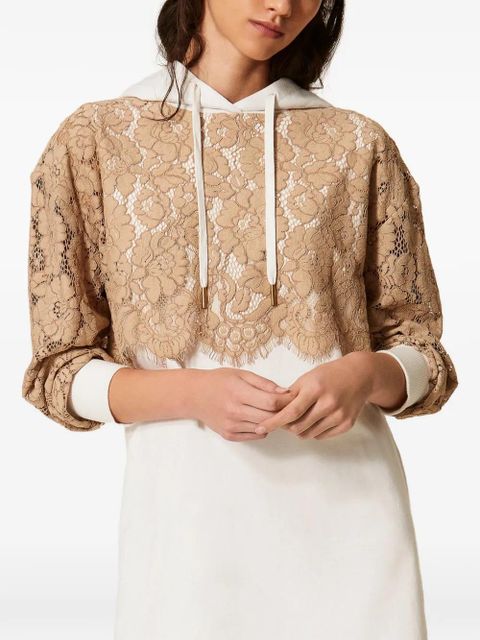 TWINSET lace-detail hooded dress - White