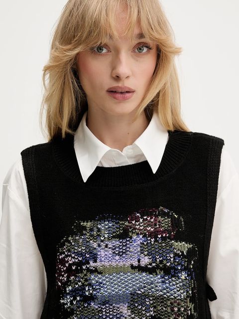 Desigual koszula i kamizelka CHALECO damska kolor biały relaxed z kołnierzykiem klasycznym 25WWCW01