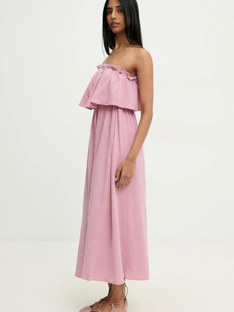 Answear.LAB sukienka bawełniana kolor różowy midi rozkloszowana - zdjęcie produktu nr 2