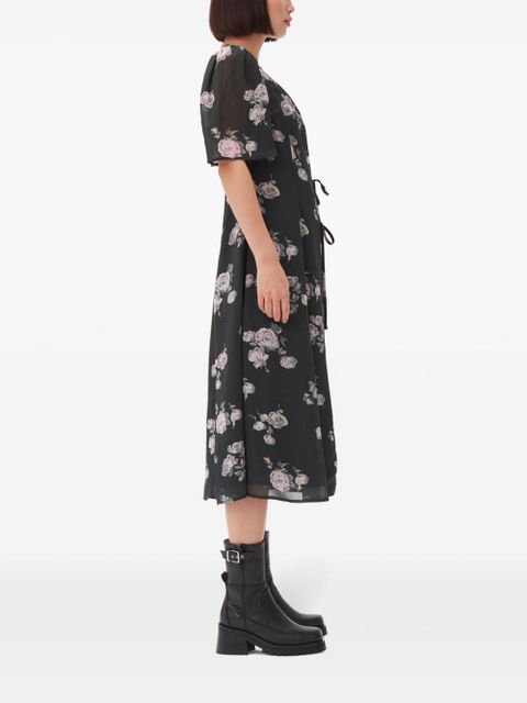 GANNI floral-print crepe wrap midi dress - Black