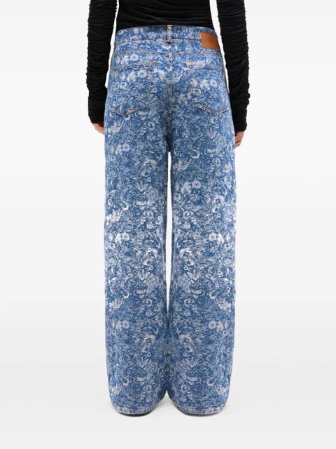 GANNI floral-print wide-leg jeans - Blue