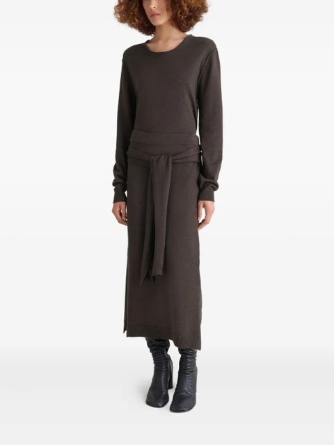 LEMAIRE tie-detail ribbed midi skirt - Brown