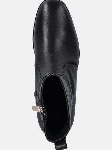 Tommy Hilfiger botki skórzane TH STRETCH LEATHER BOOTIE damskie kolor czarny na słupku FW0FW08860