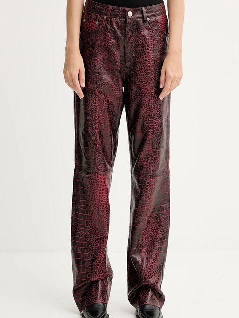 Gestuz spodnie skórzane damskie kolor czerwony szerokie high waist 10910742 - zdjęcie produktu nr 1