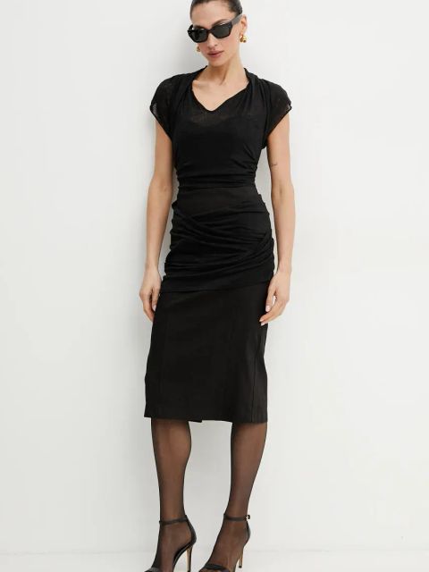 Pinko sukienka lniana kolor czarny midi dopasowana 104868 A2GF