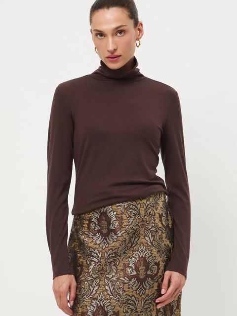 Medicine longsleeve z wełną kolor brązowy z golfem - zdjęcie produktu nr 2