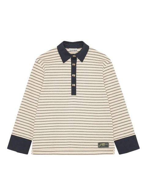 GANNI striped long-sleeve polo shirt - Neutrals