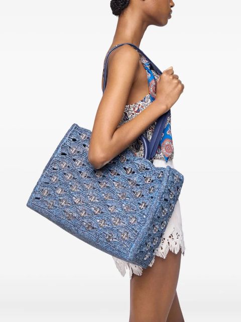 Rabanne woven raffia tote bag - Blue