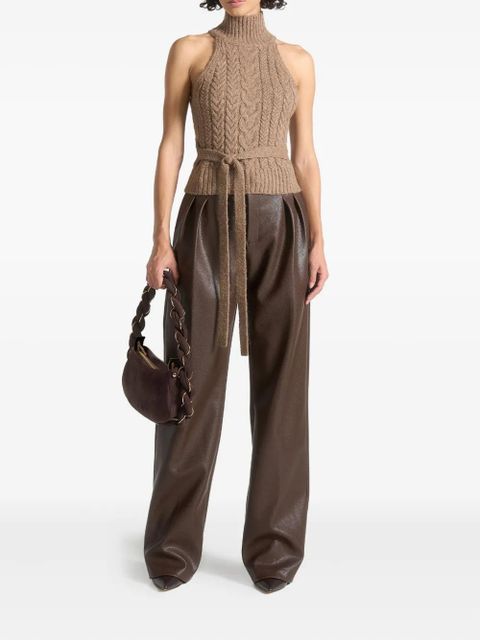 Manière De Voir pebbled leather pleated stacked trousers - Brown