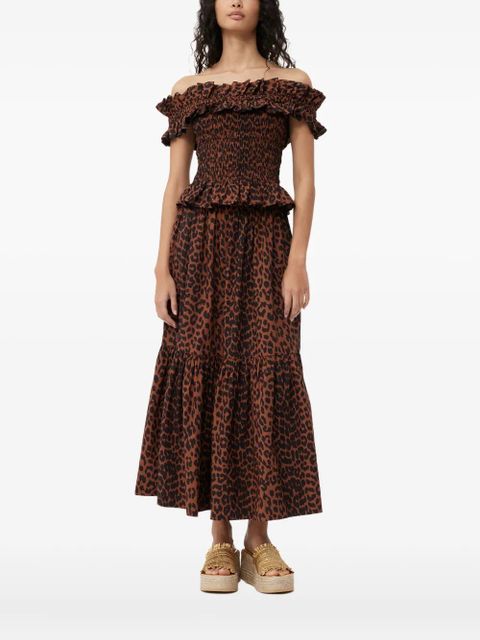 GANNI leopard-print smocked top - Brown