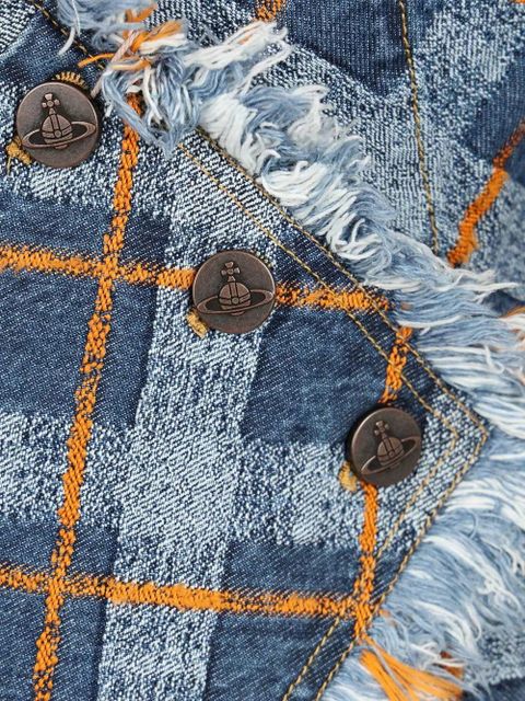 Vivienne Westwood fringed-check cotton jacket - Blue
