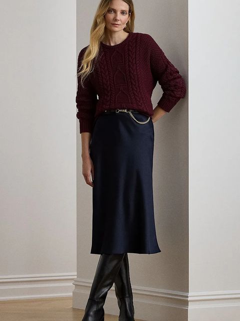 Lauren Ralph Lauren spódnica kolor granatowy midi rozkloszowana 200925882