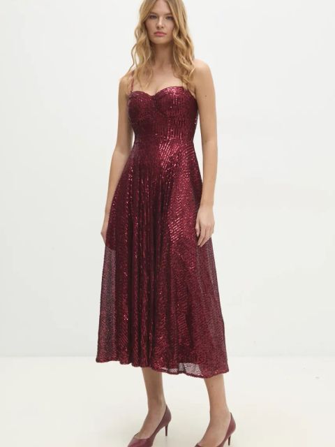 Answear.LAB sukienka kolor bordowy maxi rozkloszowana