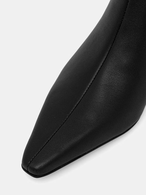 Calvin Klein kozaki skórzane SET BACK KITTEN HEEL KNEE BOOT damskie kolor czarny na słupku HW0HW02587