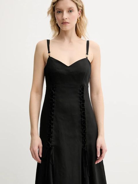 Twinset sukienka z domieszką lnu kolor czarny maxi rozkloszowana 251TT2070