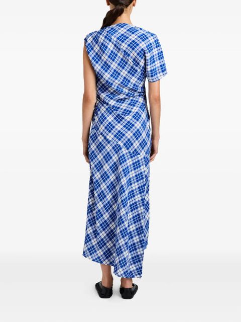 Proenza Schouler Hallie asymmetric-neckline plaid dress - Blue