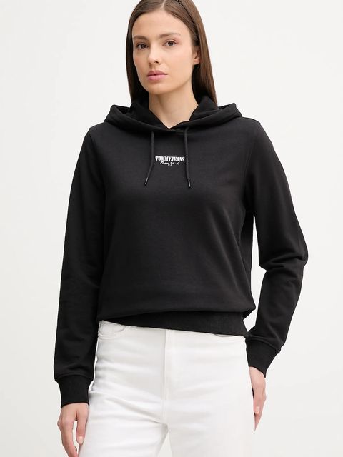 Tommy Jeans bluza bawełniana damska kolor czarny z kapturem z nadrukiem DW0DW20943 - zdjęcie produktu nr 1