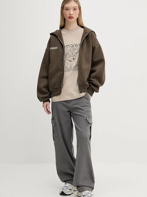 Pangaia bluza bawełniana kolor brązowy z kapturem gładka 10002310