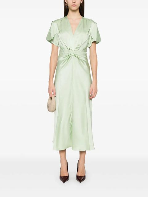 Victoria Beckham gathered V-neck midi dress - Green - zdjęcie produktu nr 2
