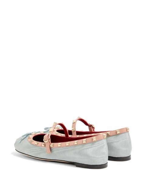 Valentino Garavani Rockstud Mary-Jane ballerina in moiré fabric 05mm - Blue