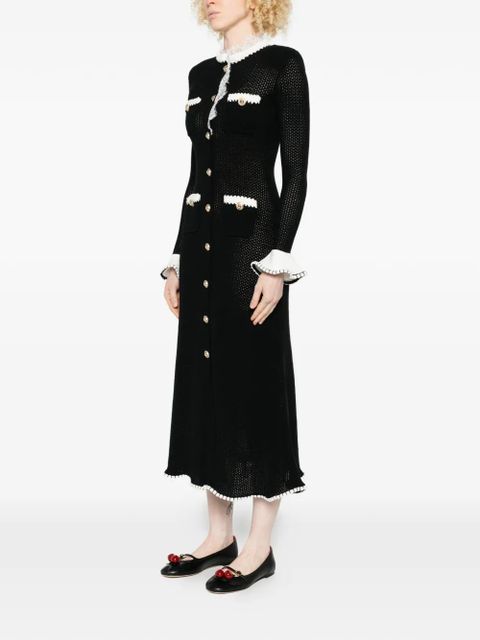 Self-Portrait lace-trim midi dress - Black