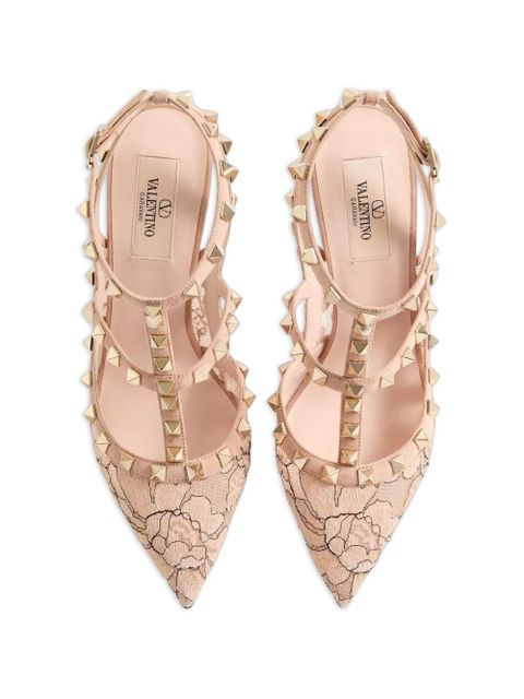 Valentino Garavani Rockstud lace pumps with straps 100mm - Neutrals