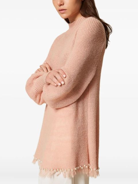 TWINSET fringes pearls turtleneck sweater - Pink