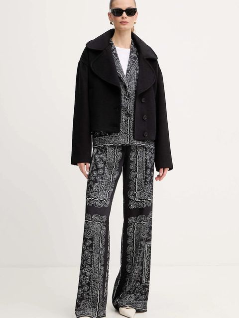 Just Cavalli płaszcz z dodatkiem wełny kolor czarny 79PAT441 CNY13