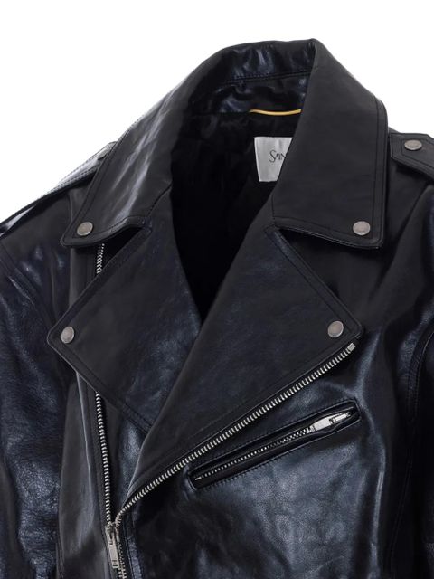 Saint Laurent belted biker jacket - Black