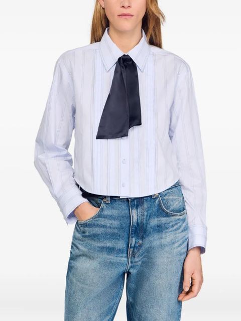 SANDRO striped buttoned cropped shirt - Blue