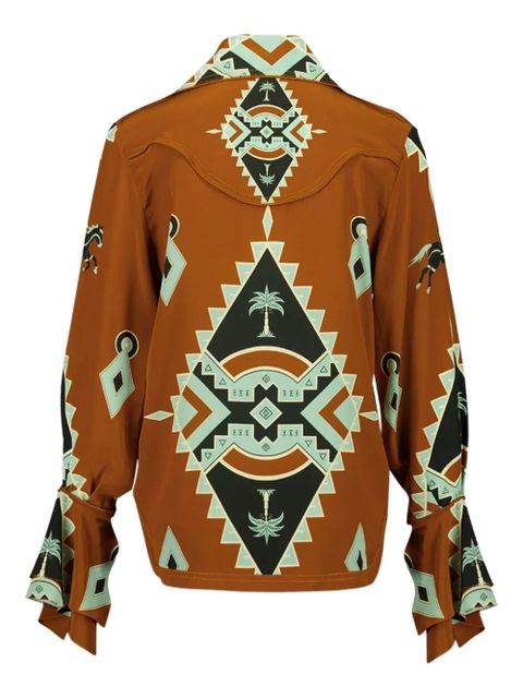 Johanna Ortiz geometric-print V-neck shirt - Brown