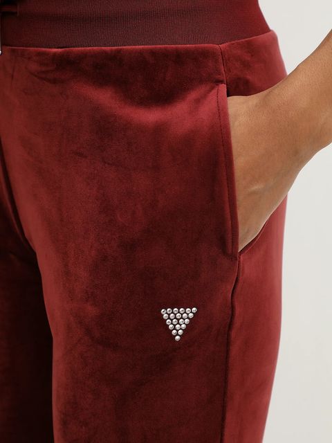 Guess spodnie dresowe welurowe COUTURE damskie kolor bordowy gładkie V3BB27 K0232