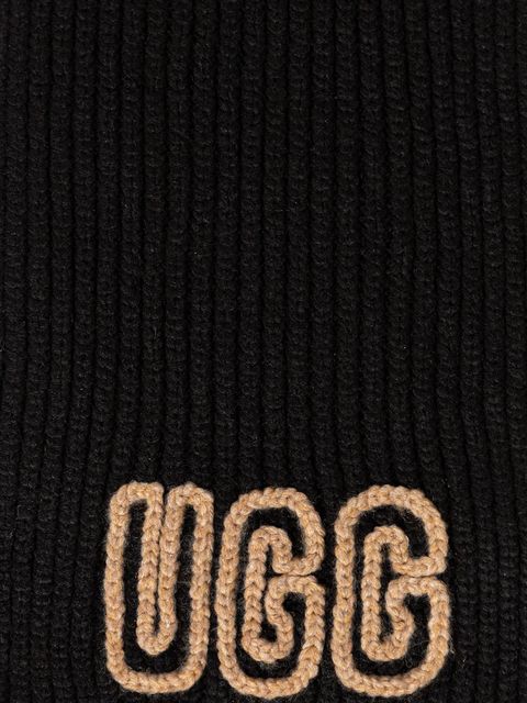 UGG szalik z domieszką wełny CHUNKY damski kolor czarny z aplikacją 102787 - zdjęcie produktu nr 2