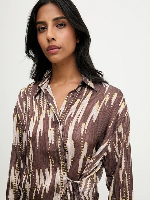 Answear.LAB koszula damska kolor brązowy regular z kołnierzykiem klasycznym