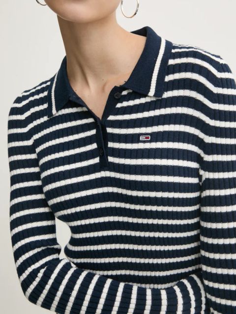 Tommy Jeans sukienka z domieszką wełny kolor granatowy maxi dopasowana DW0DW19476