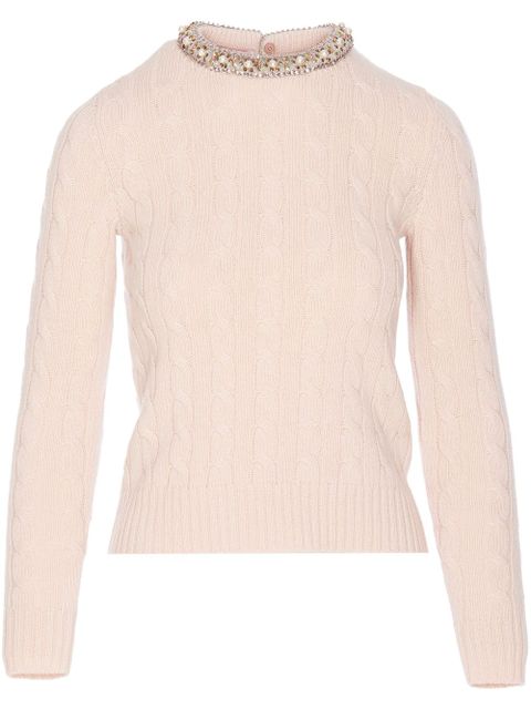 Valentino Garavani cable-knit crew neck jumper - Pink