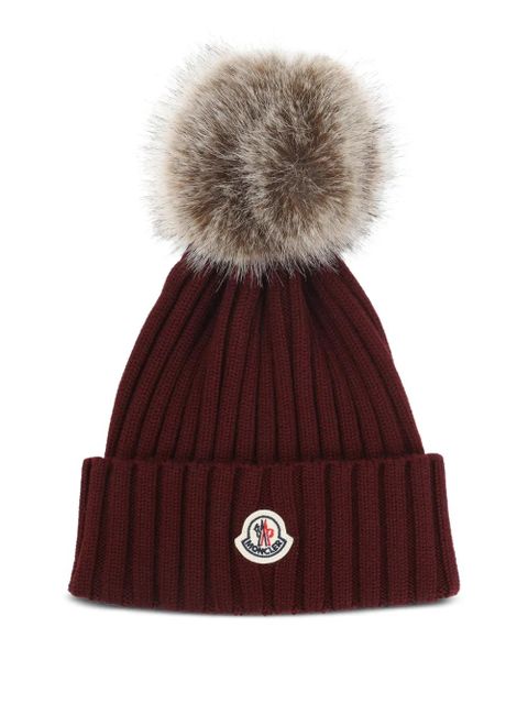 Moncler ribbed pompom-detail beanie - Red - zdjęcie produktu nr 1