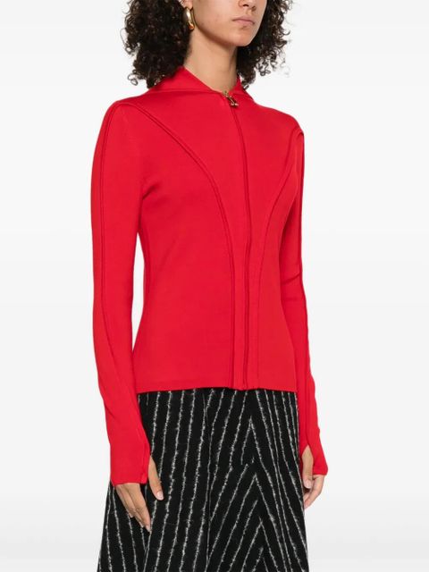 Victoria Beckham zip-front panelled cardigan - Red - zdjęcie produktu nr 2