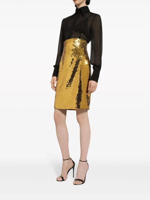Dolce & Gabbana sequin-embellished high-waisted skirt - Yellow