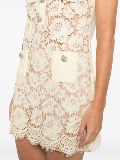 Self-Portrait embellished lace pocket mini dress - Yellow