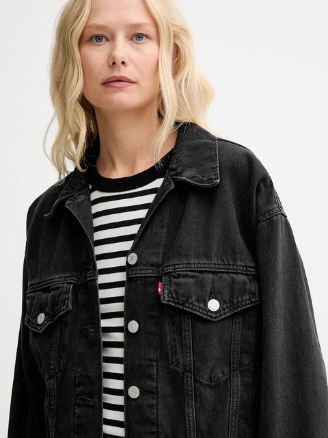 Levi's kurtka jeansowa damska kolor czarny przejściowa oversize