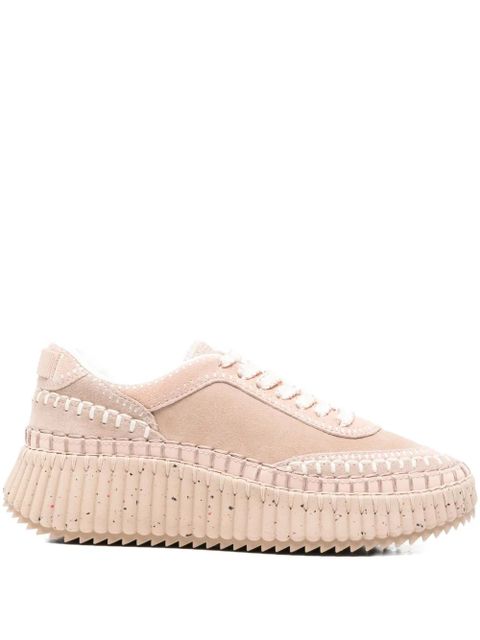 Chloé Nama textured leather-trimmed platform sneakers - Neutrals - zdjęcie produktu nr 1