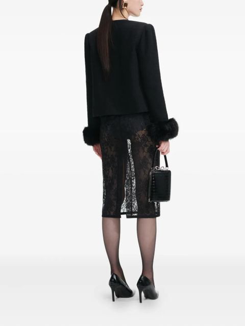 Self-Portrait faux fur-cuff buttoned jacket - Black