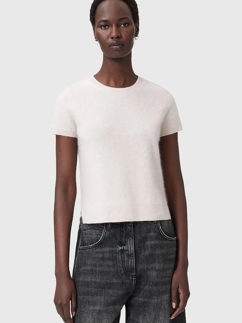 AllSaints t-shirt kaszmirowy REBEL TEE kolor różowy W118KB - zdjęcie produktu nr 1