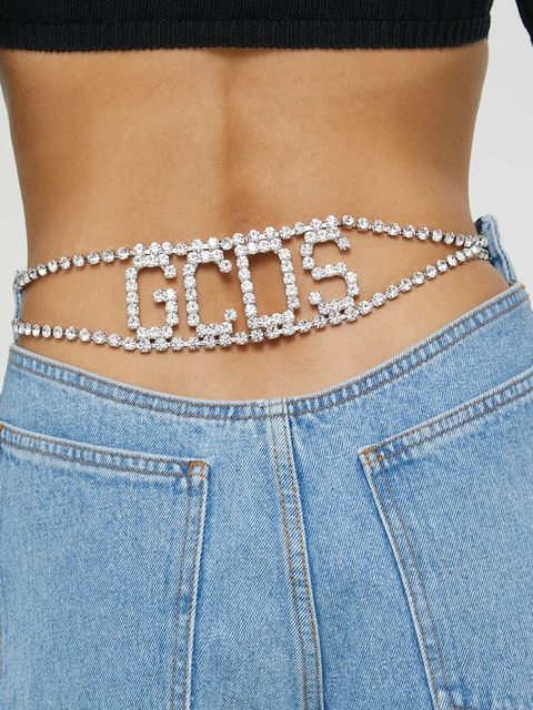 GCDS szorty damskie kolor niebieski z aplikacją high waist