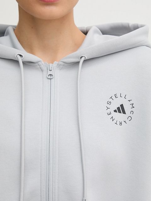 adidas by Stella McCartney bluza treningowa damska kolor szary z kapturem z nadrukiem JW4689 - zdjęcie produktu nr 2