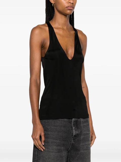 Saint Laurent plunging satin tank top - Black