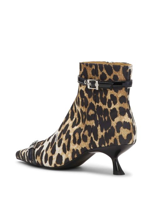 GANNI leopard-print satin ankle boots - Brown