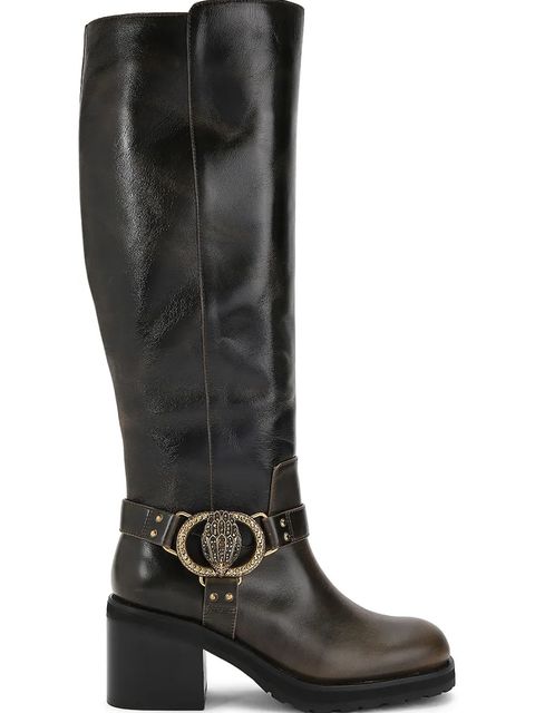 Kurt Geiger London kozaki skórzane Chelsea Mid Knee Biker damskie kolor brązowy na słupku 5028935189 - zdjęcie produktu nr 1