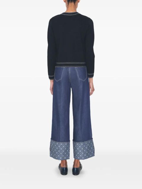 Tory Burch topstitch pocket cardigan - Black